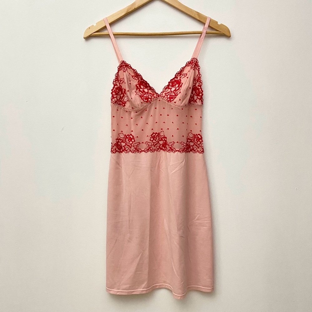 DKNY Pink and Red Cotton Lingerie Mini Dress